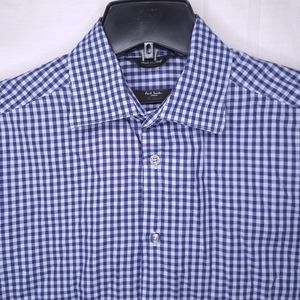 PAUL SMITH LONDON Men's Blue Checkered Long Sleeve Dress Shirt 15 1/2